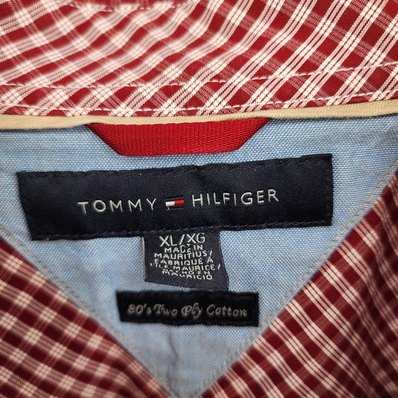 Tommy Hilfiger 80's Two Ply Cotton Red White Button Up Men's Size XL - Picture 2 of 7